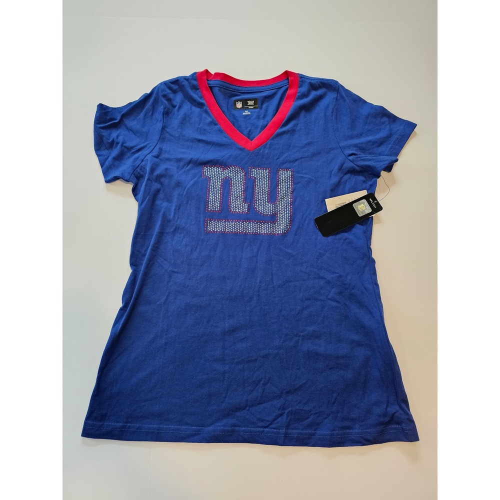 NY Giants Rhinestone T Shirt‎ Womens M Blue V Neck NFL Football Game Day